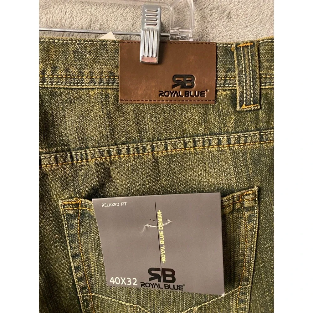 Royal Blue Relaxed Fit Jeans Men's 40x32 Brown Wash Denim Straight Leg NWT